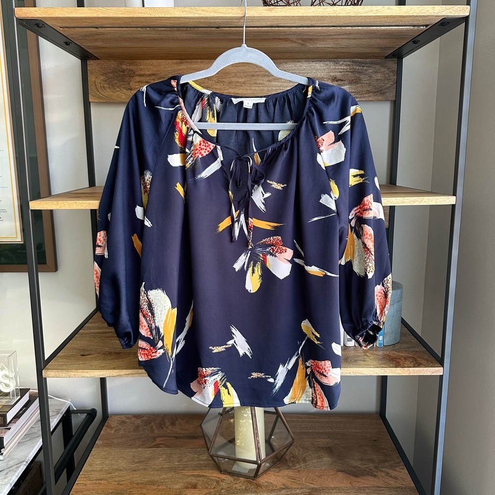 Lovestitch Navy Floral Blouse, Size Small (S)
